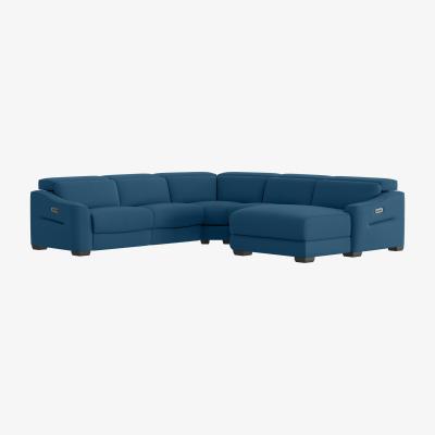 Furniture Village Xavier NC Leather Right Hand Facing Corner Chaise Power Recliner Sofa with Headrests - Carribean Sea