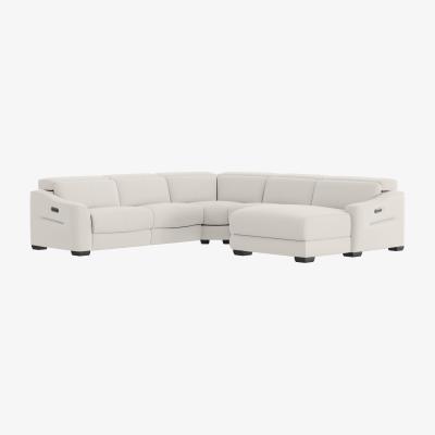 Furniture Village Xavier BV Leather Right Hand Facing Corner Chaise Power Recliner Sofa with Headrests - Frost
