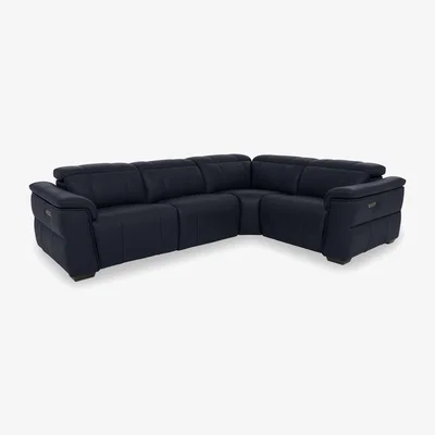 Furniture Village Inca NC Leather Double Power Recliner Right Hand Facing Corner Sofa with Power Headrests - Navy