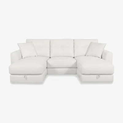 Furniture Village World of Leather - Nest Small NC Leather U-Shaped Corner Sofa with Double Storage Chaises - NC Star White