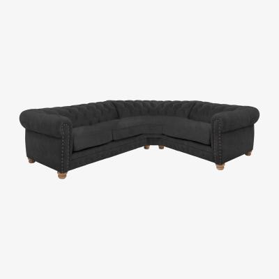 Furniture Village Alexander and James - Chesterfield Collection Hugo Small Fabric Right Hand Facing Corner Sofa - Boot with Studs - Oak Feet