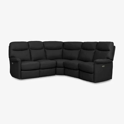 Furniture Village Compact Collection Lille Large NC Leather Corner Sofa with Power Recliner - Black