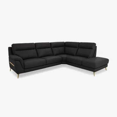 Furniture Village World of Leather - Eclipse Leather Right Hand Facing Corner Sofa with Chaise End Storage - Shale Grey