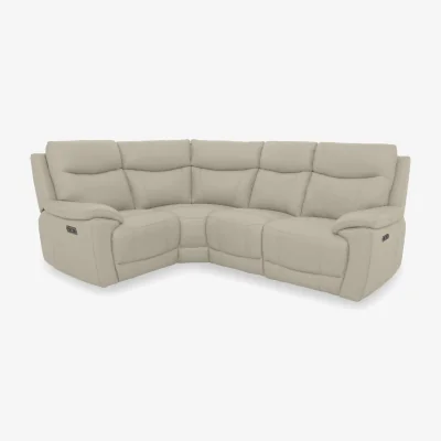 Furniture Village Sloane Leather Small Left Hand Facing Corner Sofa with Power Recliner - Bone China