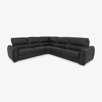 Furniture Village Flex BV Leather Large Right Hand Facing Corner Sofa Bed with Storage Arm - Classic Black