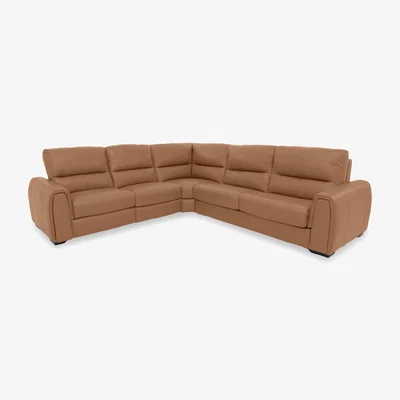 Furniture Village Flex NC Leather Large Right Hand Facing Corner Sofa Bed with Power Recliner and Storage Arms - Pecan Brown