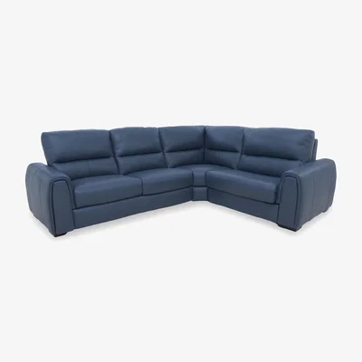 Furniture Village Flex NC Leather Small Right Hand Facing Corner Sofa Bed with Power Recliner and Storage Arms - NC Ocean Blue
