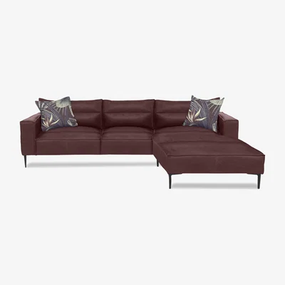 Furniture Village Alexander and James - Boutique Jade Leather Right Hand Facing Chaise End Sofa - Kodak Burgundy