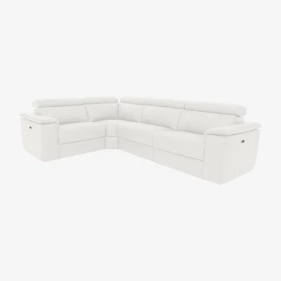 Furniture Village Nicoletti Italia - Davide Small Leather Left Hand Facing Corner Power Recliner Sofa - Torello Bianco Puro