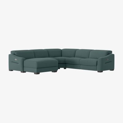 Furniture Village Xavier BV Leather Left Hand Facing Corner Chaise Power Recliner Sofa with Headrests - BV Lake Green