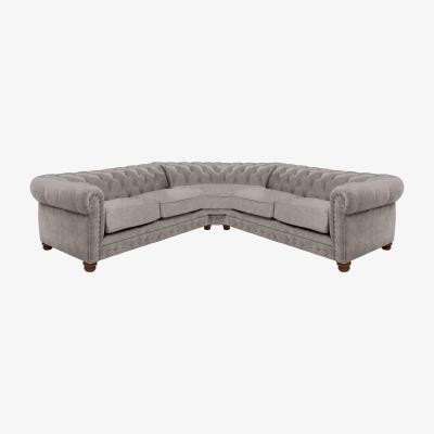 Furniture Village Alexander and James - Chesterfield Collection Hugo Large Fabric Corner Sofa - Chamonix Silver with Studs - Dark Feet