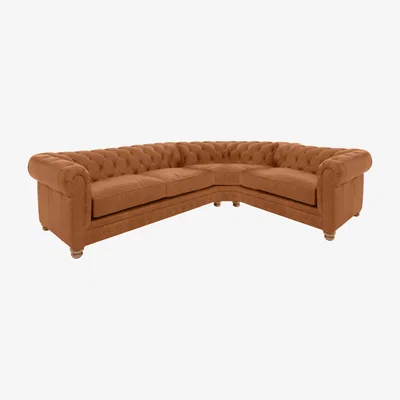 Furniture Village Alexander and James - Chesterfield Collection Hugo Small Leather Right Hand Facing Corner Sofa - Original - Oak Feet