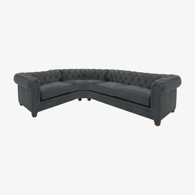 Furniture Village Alexander and James - Chesterfield Collection Hugo Small Leather Left Hand Facing Corner Sofa - Indigo - Dark Feet