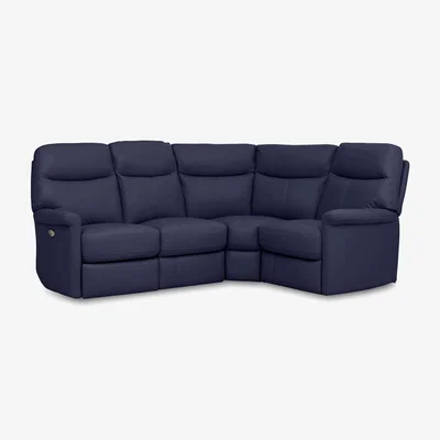 Furniture Village Compact Collection Lille Leather Power Recliner Right Hand Facing Corner Sofa - Ocean