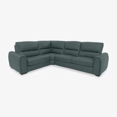 Furniture Village Flex BV Leather Small Left Hand Facing Corner Sofa Bed with Power Recliner and Storage Arms - BV Lake Green