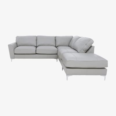 Furniture Village Legend Classic Back Leather Right Hand Facing Corner Sofa with Chrome Feet with Chrome Feet - Verona Grey