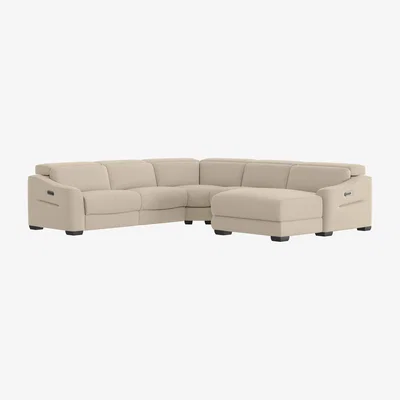 Furniture Village Xavier BV Leather Right Hand Facing Corner Chaise Power Recliner Sofa with Headrests - Dapple Grey