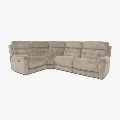 Furniture Village Springer Fabric Left Hand Facing Corner Sofa with Power Recliner - R120 Light Khaki
