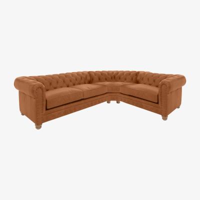 Furniture Village Alexander and James - Chesterfield Collection Hugo Small Leather Right Hand Facing Corner Sofa - Original with Studs - Oak Feet