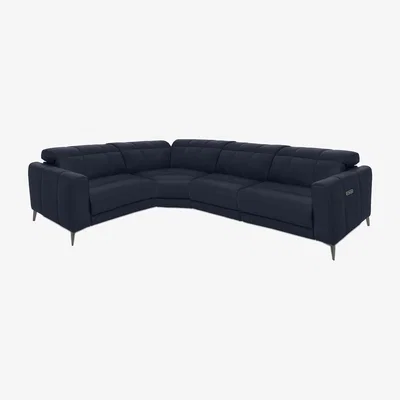 Furniture Village Ezra Leather Power Recliner Left Hand Facing Corner Sofa with Headrests - Peacock