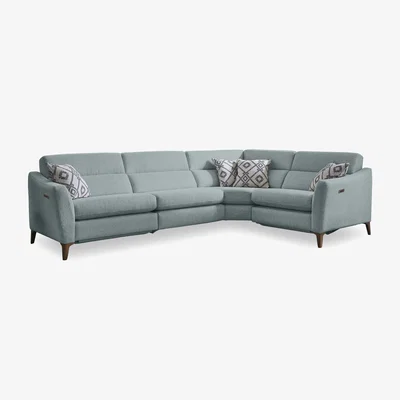 Furniture Village Moderna Power Recliner Right Hand Facing Corner Sofa with Power Telescopic Headrests - Duck Egg