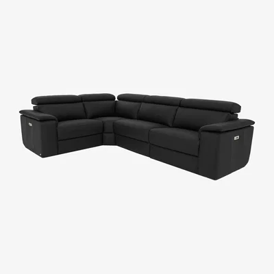 Furniture Village Nicoletti Italia - Davide Small Leather Left Hand Facing Corner Power Recliner Sofa - Torello Nero