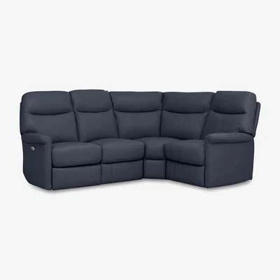 Furniture Village Compact Collection Lille NC Leather Power Recliner Right Hand Facing Corner Sofa - NC Ocean Blue