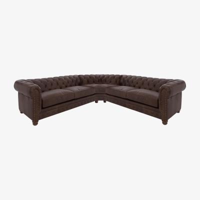 Furniture Village Alexander and James - Chesterfield Collection Hugo Large Leather Corner Sofa - Satchel Nutmeg with Studs - Dark Feet