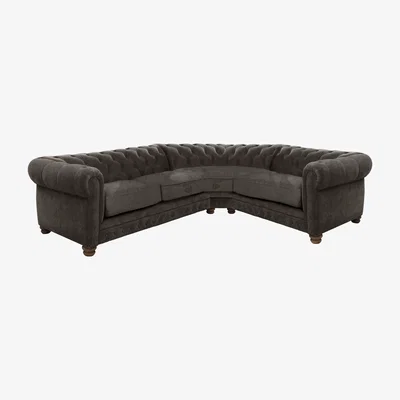 Furniture Village Alexander and James - Chesterfield Collection Hugo Small Fabric Right Hand Facing Corner Sofa - Linen Grey - Dark Feet