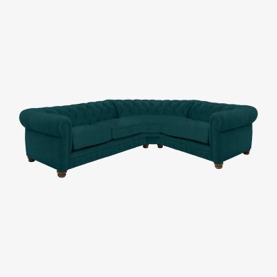 Furniture Village Alexander and James - Chesterfield Collection Hugo Small Fabric Right Hand Facing Corner Sofa - Peacock - Dark Feet
