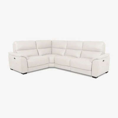 Furniture Village World of Leather - Saffron Small BV Leather Left Hand Facing Corner Sofa with Power Recliner - BV Star White