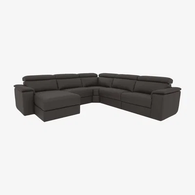 Furniture Village Nicoletti Italia - Davide Large Leather Left Hand Facing Corner Sofa with Chaise End - Torello Grigio Scuro
