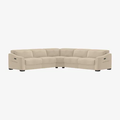 Furniture Village Xavier NC Leather Large Left Hand Facing Corner Sofa with Power Recliner - NC Bisque