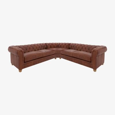 Furniture Village Alexander and James - Chesterfield Collection Hugo Large Leather Corner Sofa - Satchel Pepper - Oak Feet