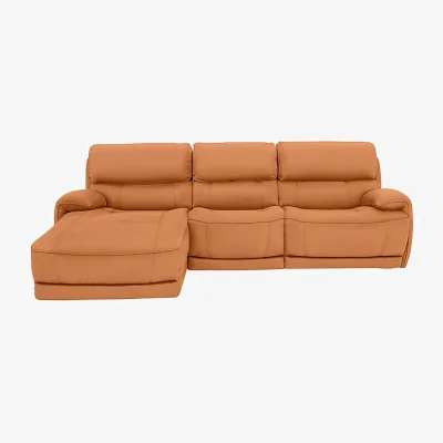 Furniture Village Link BV Leather Power Recliner Left Hand Facing Corner Chaise Sofa with Power Headrests - BV Honey Yellow