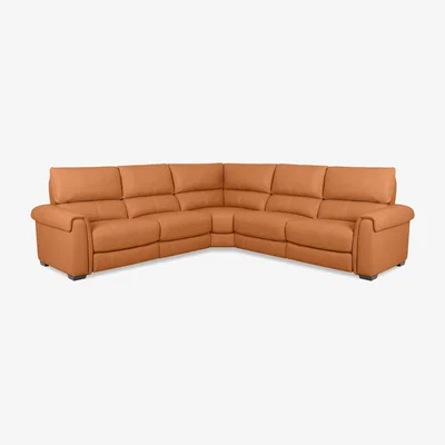 Furniture Village Nixon NC Leather Large Left Hand Facing Corner Sofa with Power Recliner - NC Honey Yellow