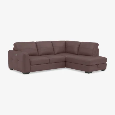 Furniture Village Dinky Leather Right Hand Facing Corner Sofa with Power Recliner with Storage Chaise End - Mulberry Cat - Sofas and Armchairs - In Time for Christmas