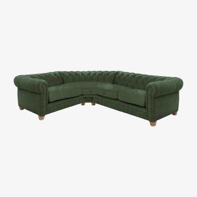 Furniture Village Alexander and James - Chesterfield Collection Hugo Small Fabric Left Hand Facing Corner Sofa - Highland Green with Studs - Oak Feet