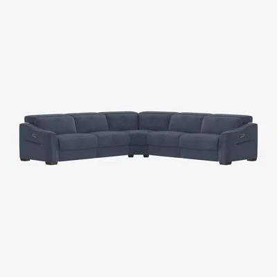 Furniture Village Xavier BV Leather Large Left Hand Facing Corner Sofa with Power Recliner - BV Ocean Blue
