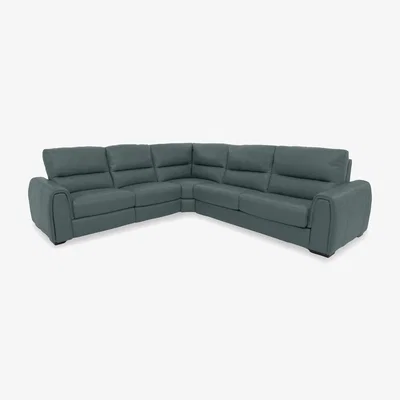 Furniture Village Flex NC Leather Large Right Hand Facing Corner Sofa Bed with Power Recliner and Storage Arms - NC Lake Green