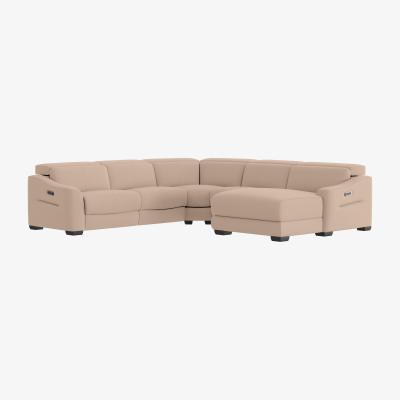 Furniture Village Xavier NC Leather Right Hand Facing Corner Chaise Power Recliner Sofa with Headrests - NC Pebble