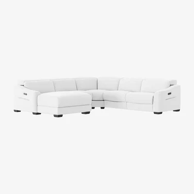 Furniture Village Xavier NC Leather Left Hand Facing Corner Chaise Power Recliner Sofa with Headrests - NC Star White