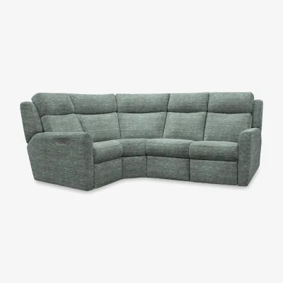 Furniture Village G Plan - Wren Small Fabric Power Recliner Left Hand Facing Corner Sofa with Power Headrests and Power Lumbar - Waffle Marine