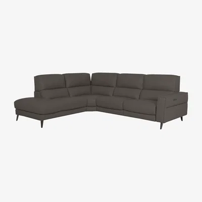 Furniture Village Axel HW Leather Left Hand Facing Chaise End Power Recliner Sofa - Elephant