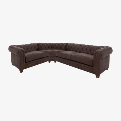 Furniture Village Alexander and James - Chesterfield Collection Hugo Small Leather Left Hand Facing Corner Sofa - Satchel Nutmeg - Dark Feet