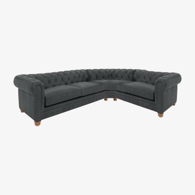 Furniture Village Alexander and James - Chesterfield Collection Hugo Small Leather Right Hand Facing Corner Sofa - Indigo - Oak Feet