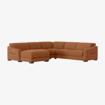 Furniture Village Xavier NC Leather Left Hand Facing Corner Chaise Power Recliner Sofa with Headrests - Pecan Brown