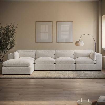 Furniture123 Large Beige Boucle Reversible 5 Seater Chaise Corner Sofa - Hudson