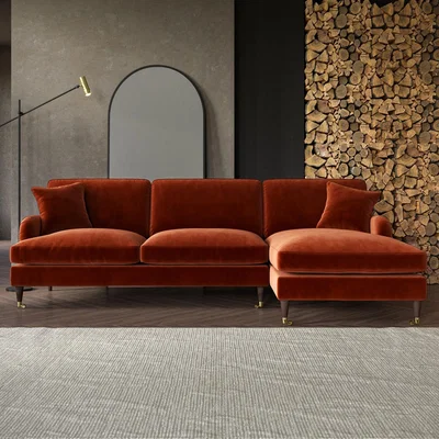 Furniture123 Burnt Orange Velvet Right Hand Facing 4 Seater Chaise Corner Sofa - Payton