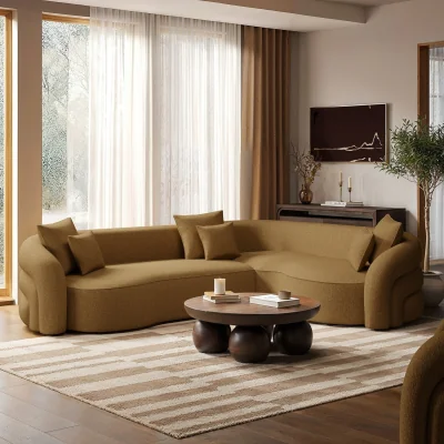Furniture123 Caramel Brown Chenille Right Hand Facing 4 Seater Curved Corner Sofa - Zuri